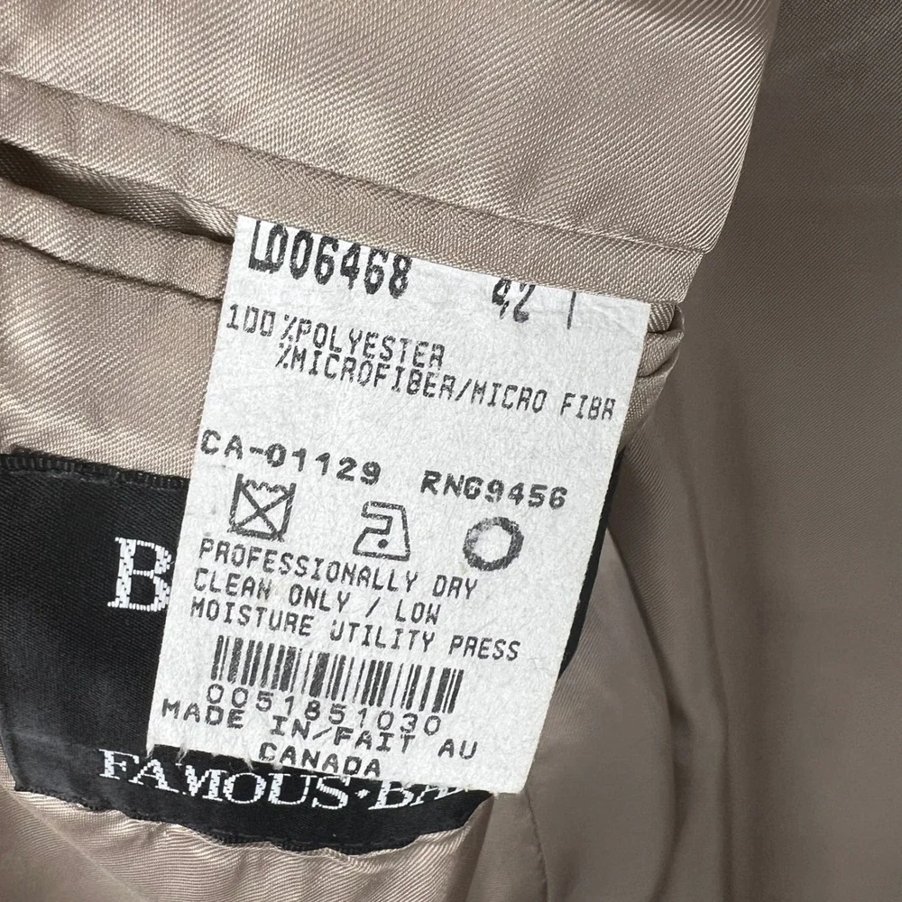 Brandini Men Brown Faux Suede Microfiber‎ Blazer Sport Coat 42L Made in Canada